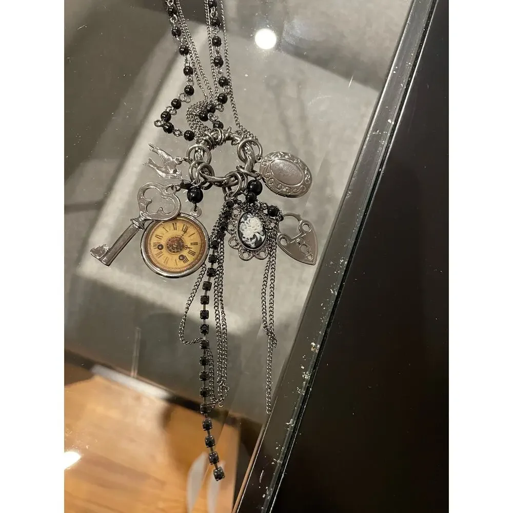 Black long gothic locket vintage style necklace